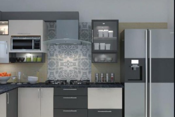 "Traditional kitchen with cherry wood cabinets and granite countertops"